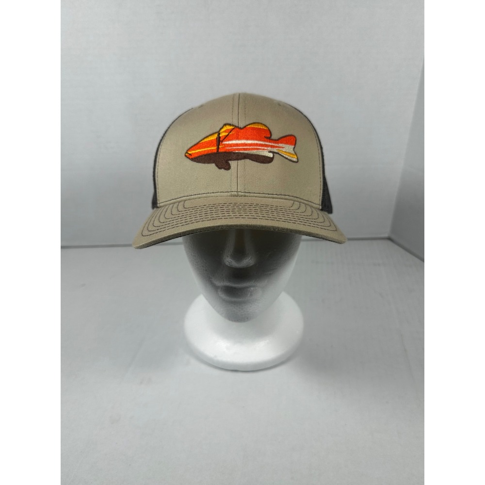 Richardson 112 Trucker Hat Tan Mesh Embroidered Fish Logo Adjustable Snapback